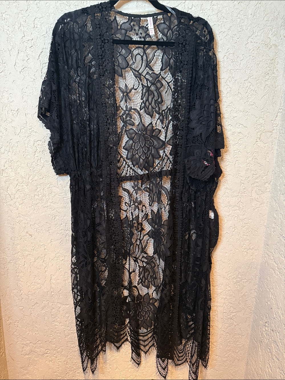 Black Floral Lace Midi Kimono Cover-Up Size M/L NWT - Picture 2 of 4